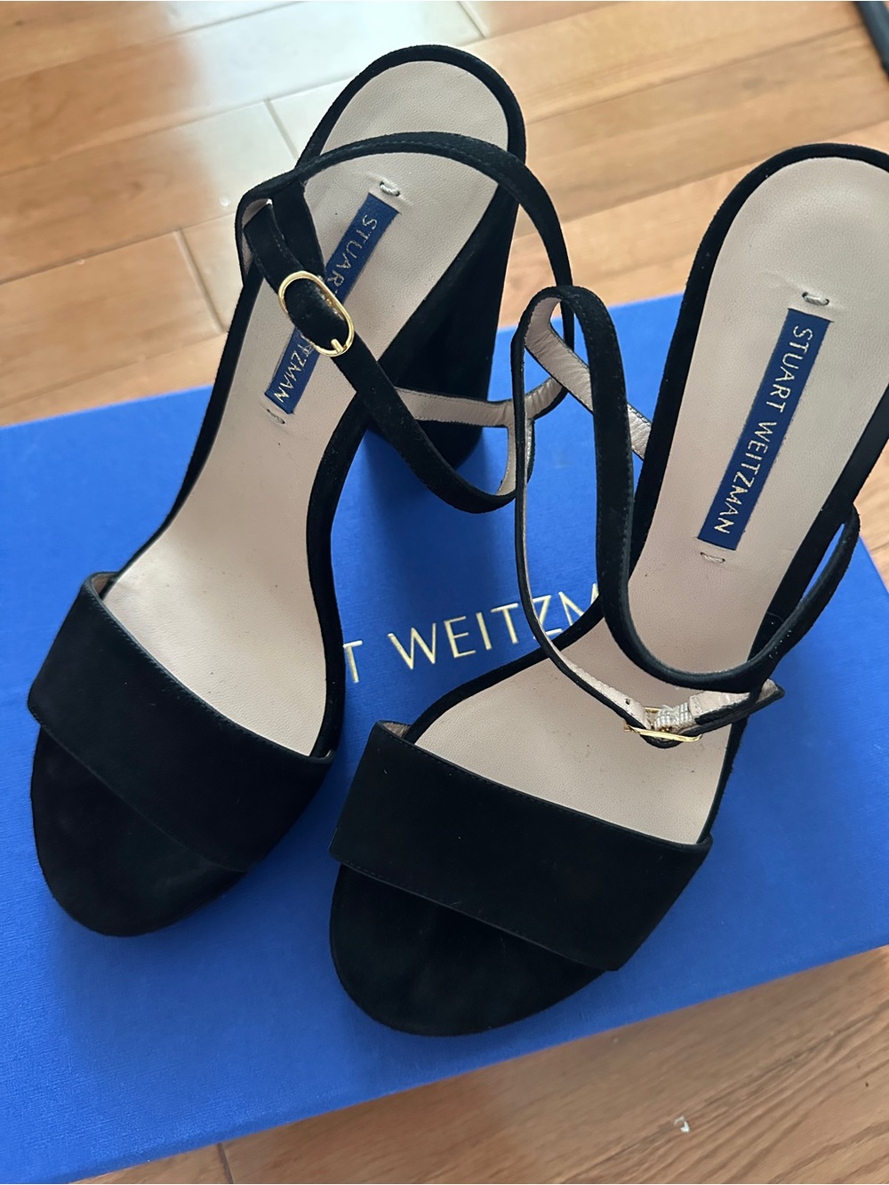 Stuart Weitzman Black Suede Ankle-Strap Sandals